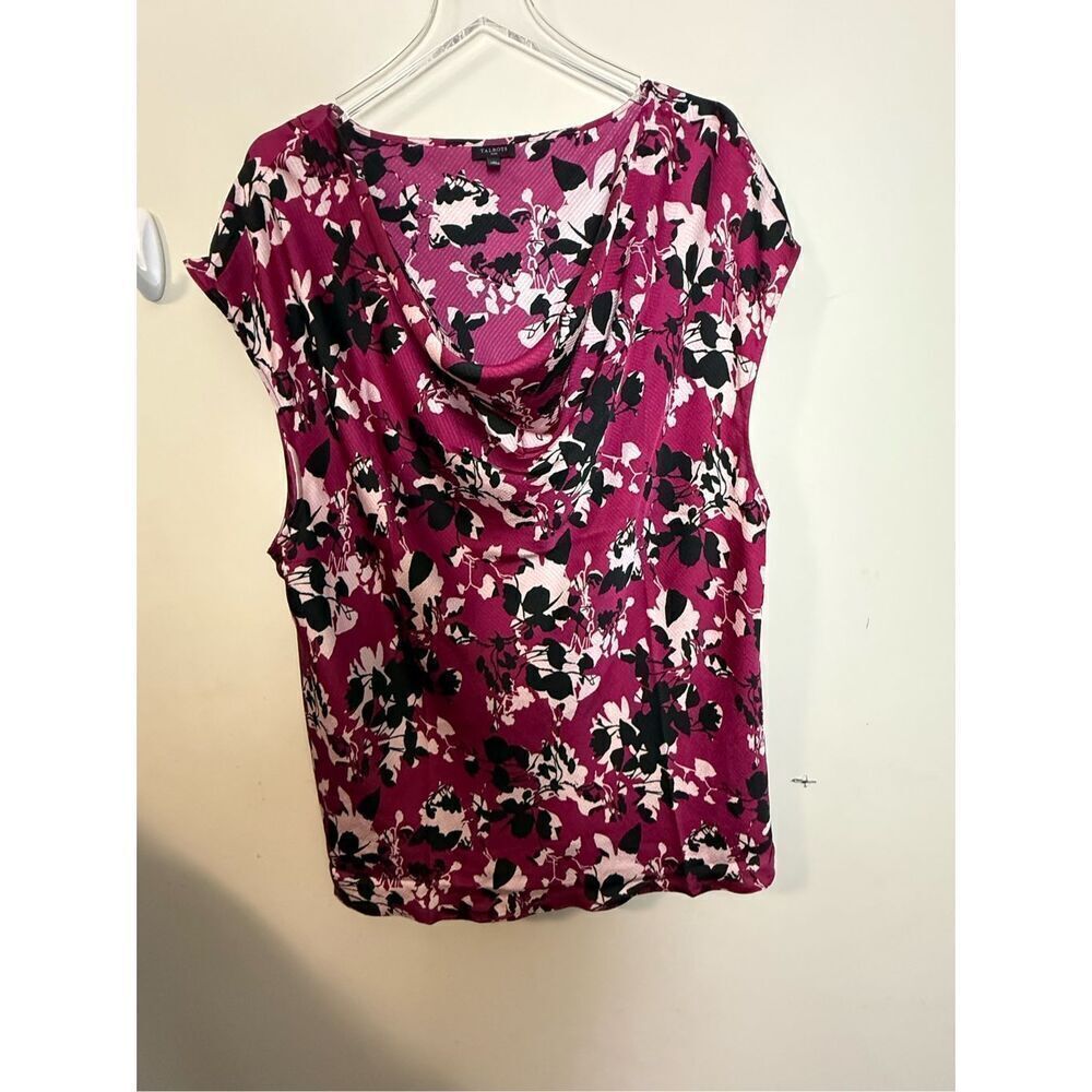 Talbots 3X Floral Satin Cowl Neck Silhouette Roses Blouse